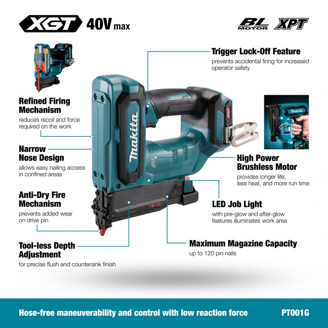 MAKITA
PT001GZ 40V Max XGT BL 1-3/8 in. 23 ga Pin Nailer, Tool Only