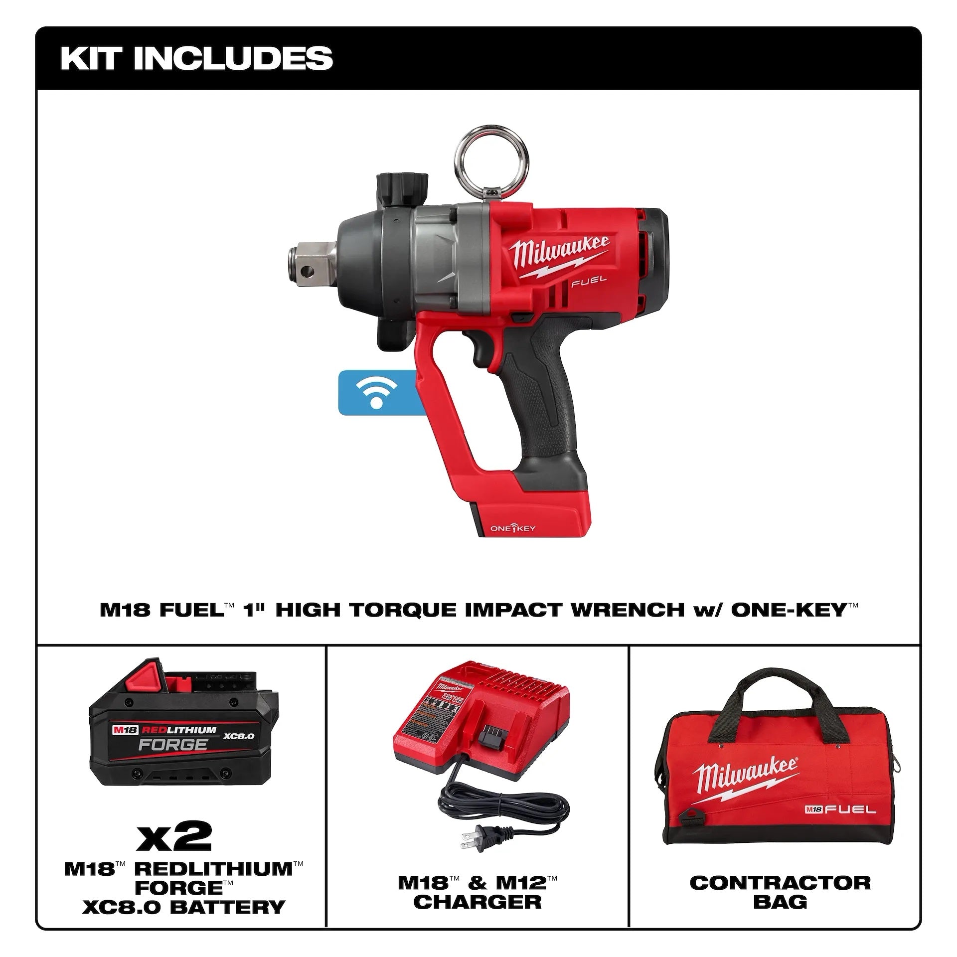 MILWAUKEE 2867-22 M18 FUEL™ 1 in. High Torque Impact Wrench w/ ONE-KEY™ Kit