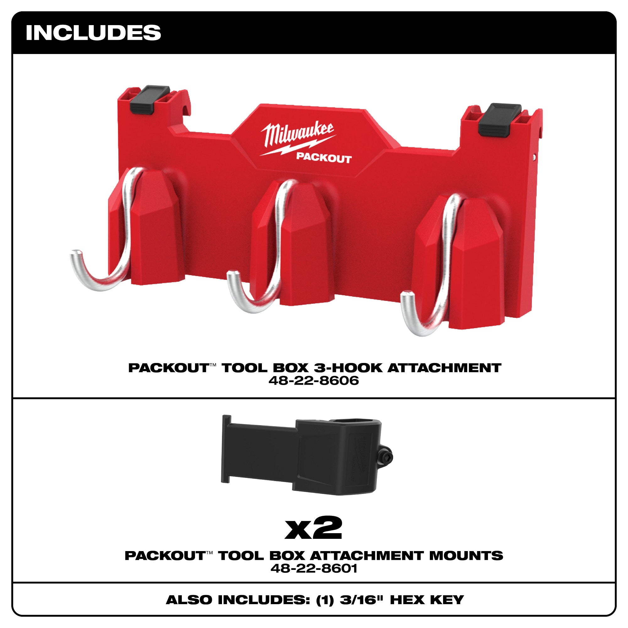 Milwaukee 48-22-8606 Packout Tool Box 3-Hook Attachment