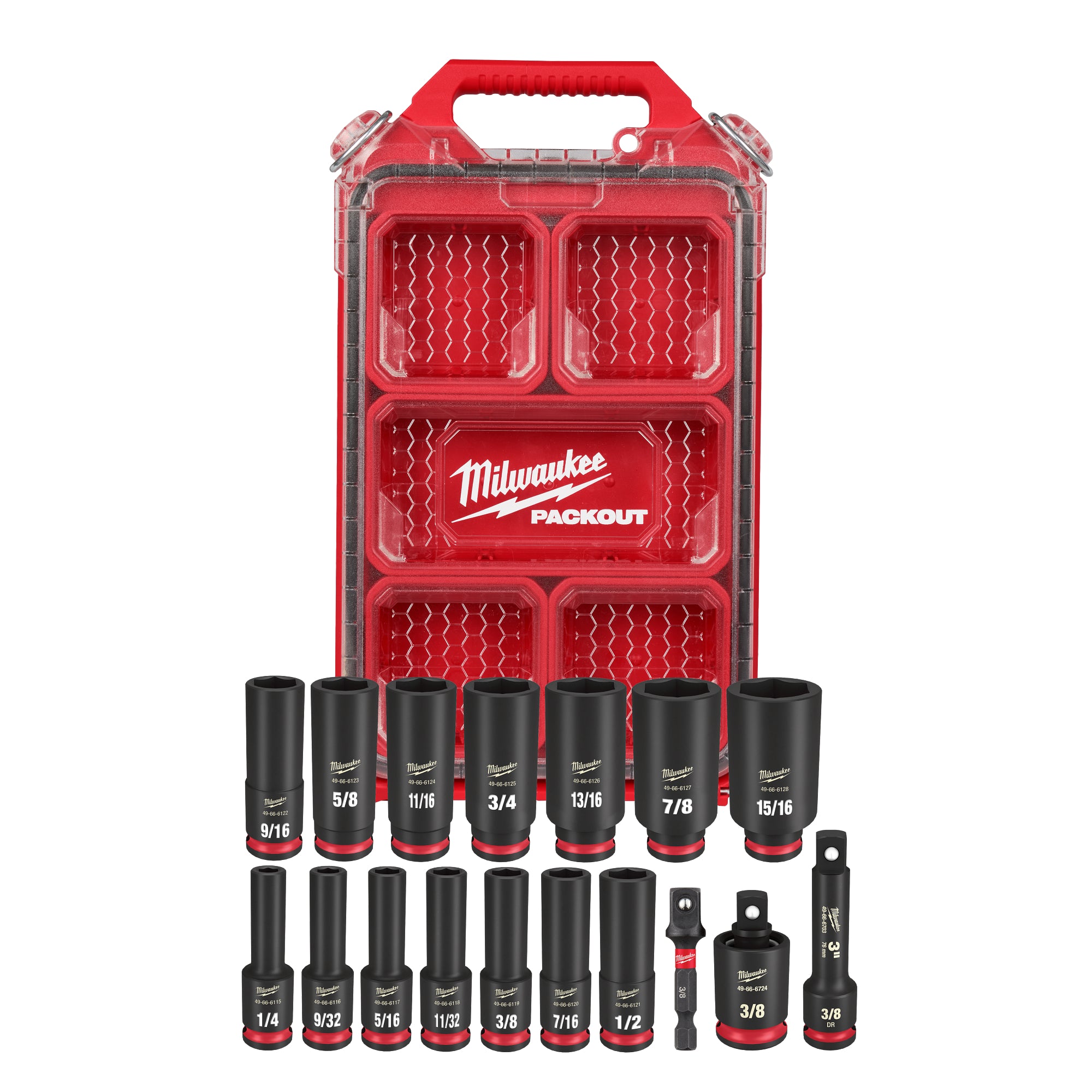 Milwaukee Promo 49-66-6800 Packout Deep Impact Socket Sae 3/8 in.Dr, 17Pc Set