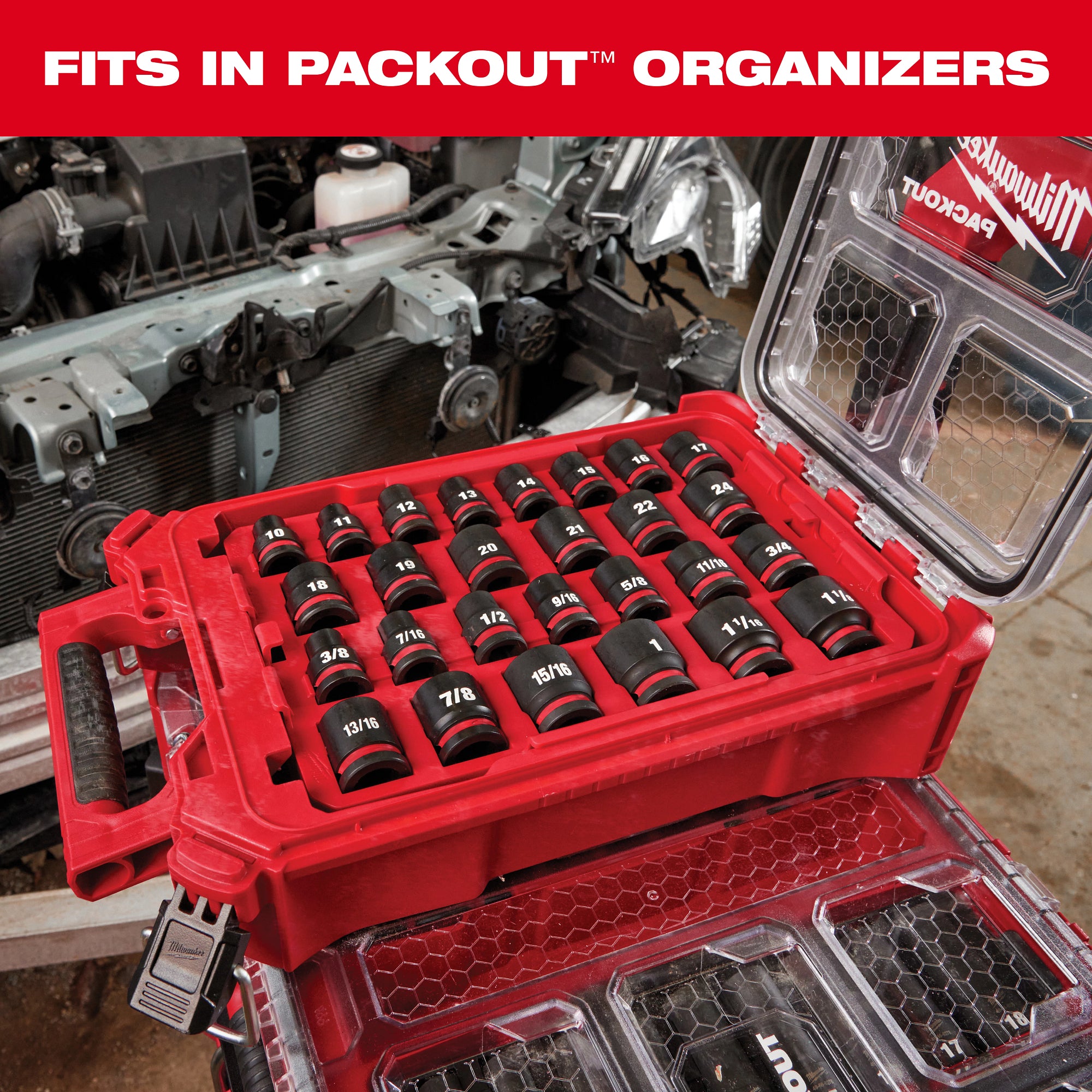 Milwaukee Promo 49-66-6800 Packout Deep Impact Socket Sae 3/8 in.Dr, 17Pc Set