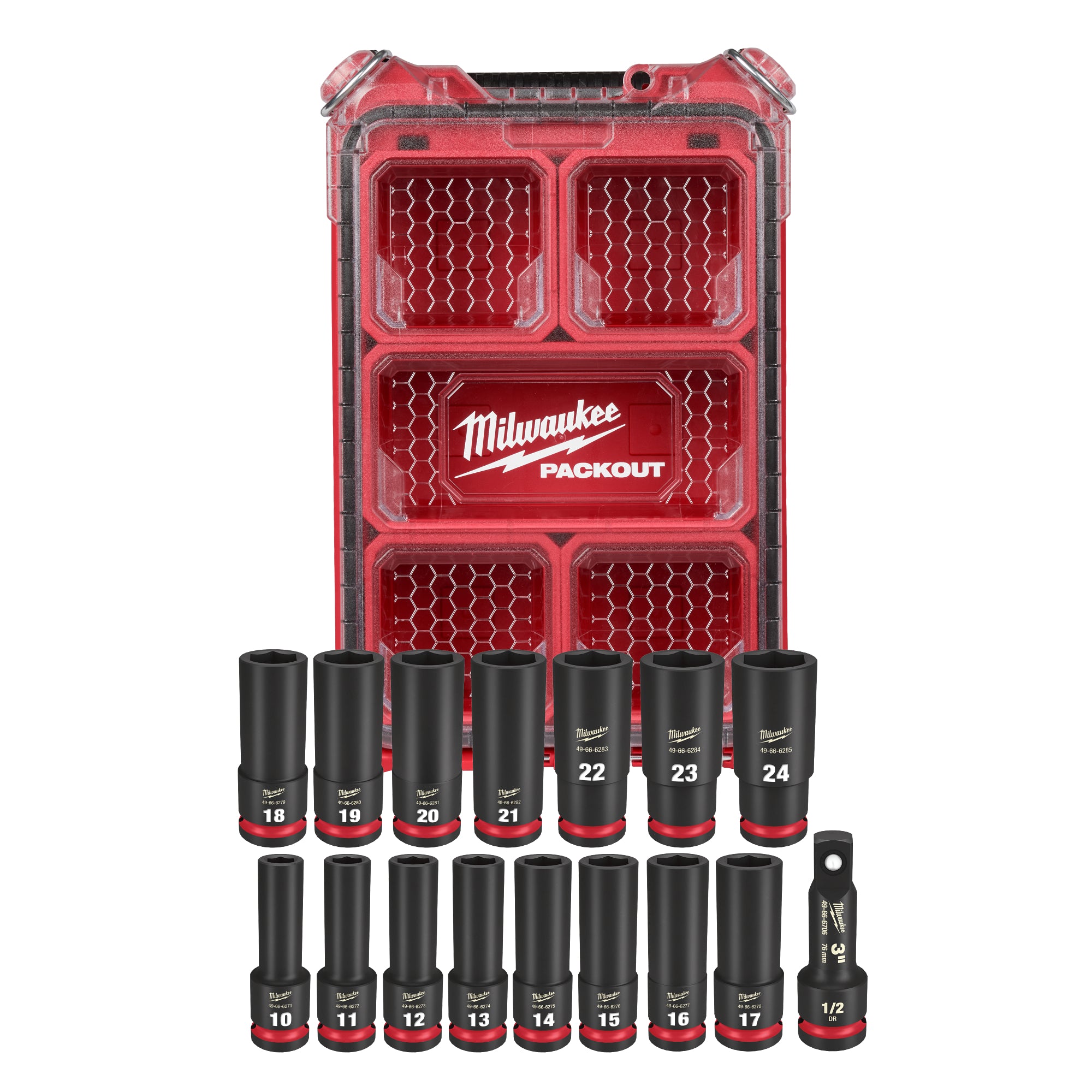 Milwaukee Promo 49-66-6803 Packout Deep Impact Socket Mm 1/2 in. Dr, 16Pc Set