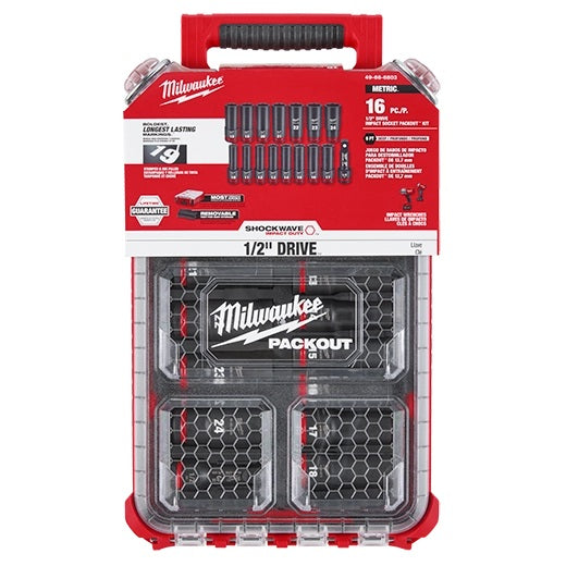 Milwaukee Promo 49-66-6803 Packout Deep Impact Socket Mm 1/2 in. Dr, 16Pc Set