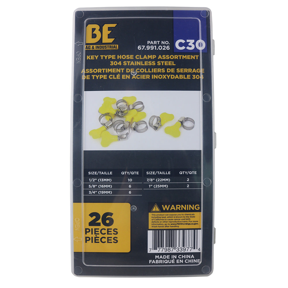 Braber 67.991.026 Key Type Hose Clamp Assortment 304 Stainless Steel