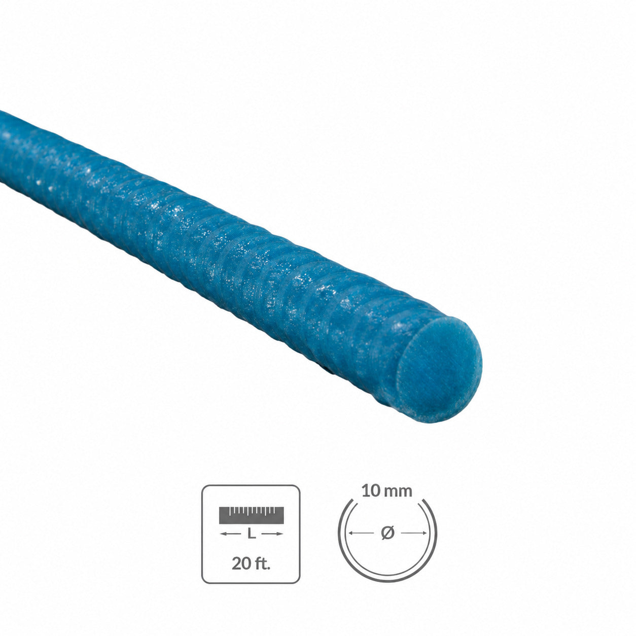 MST-BAR blue 10 mm x 20 ft. fiberglass flatwork rebar with sizing icons