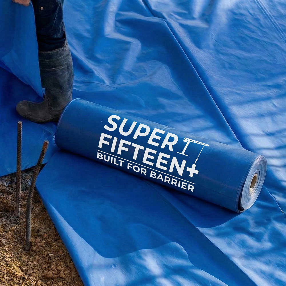 Polytarp Super Fifteen 14 ft. x 140 ft. 15 mil blue under-slab vapour barrier
