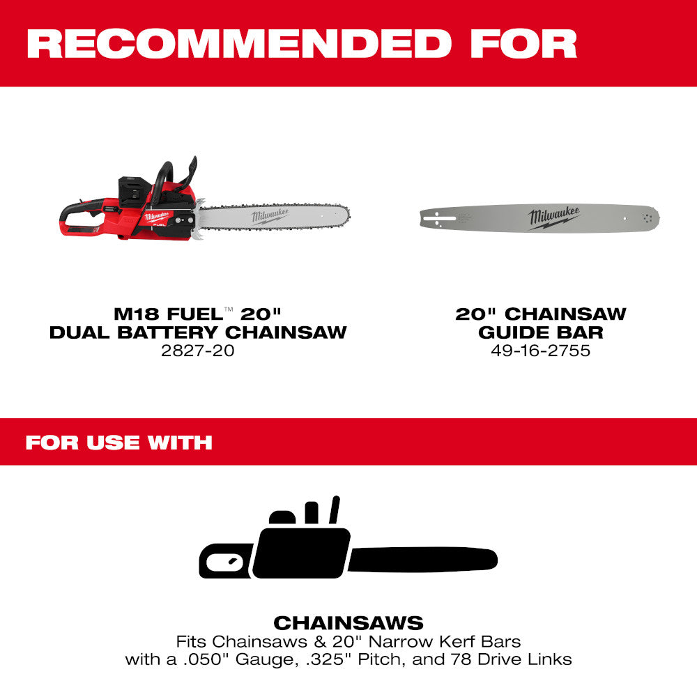 MILWAUKEE 49-16-2752 20 Inches .325 Inches Pitch, .050 Inches Gauge Saw Chain