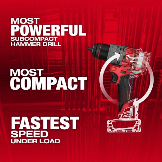 Milwaukee 3404-21 M12 FUEL 12-Volt Lithium-Ion Brushless Cordless 1/2 in Hammer Drill Kit 2.0Ah