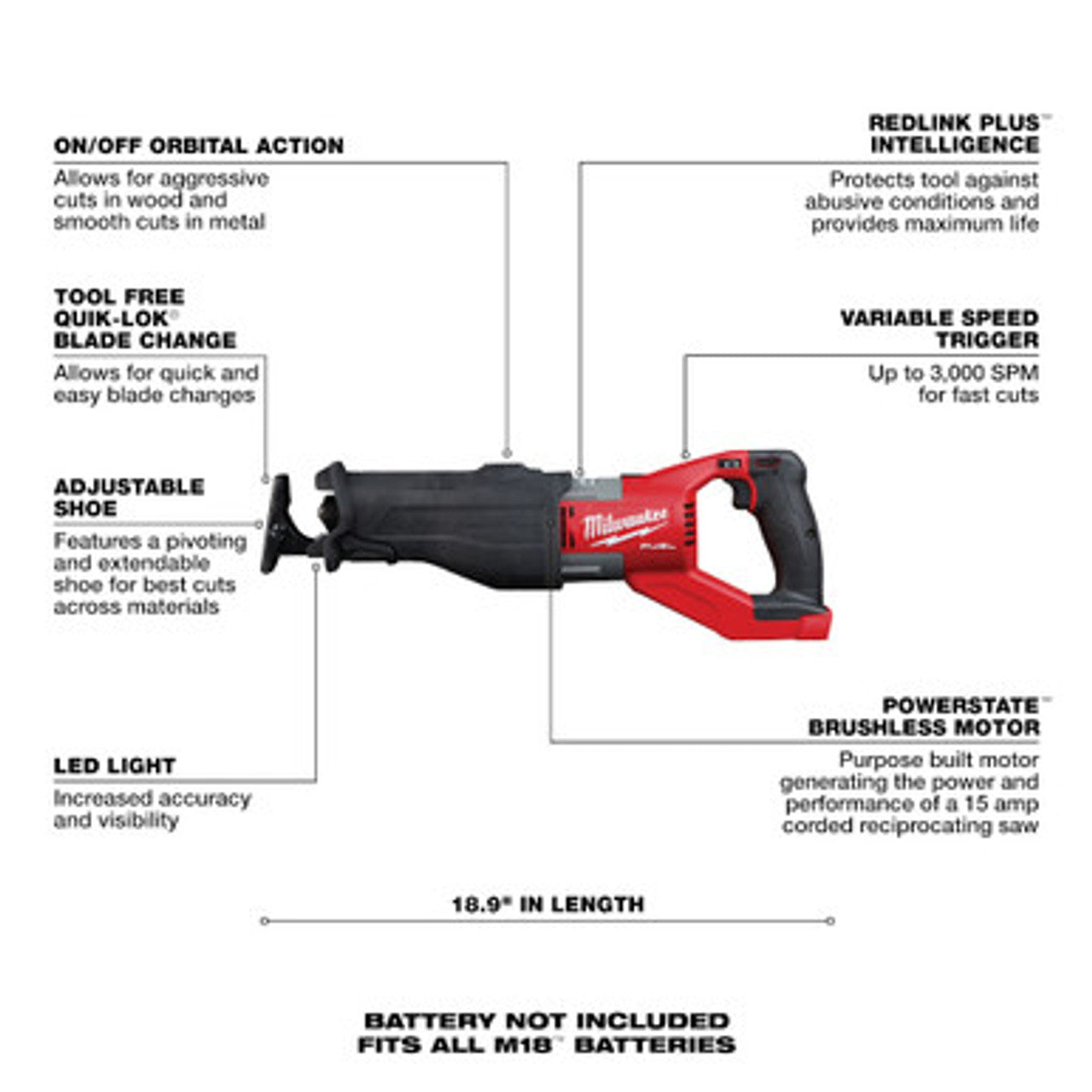 Milwaukee 2722-20 M18 FUEL SUPER SAWZALL Reciprocating Saw (Tool Only)