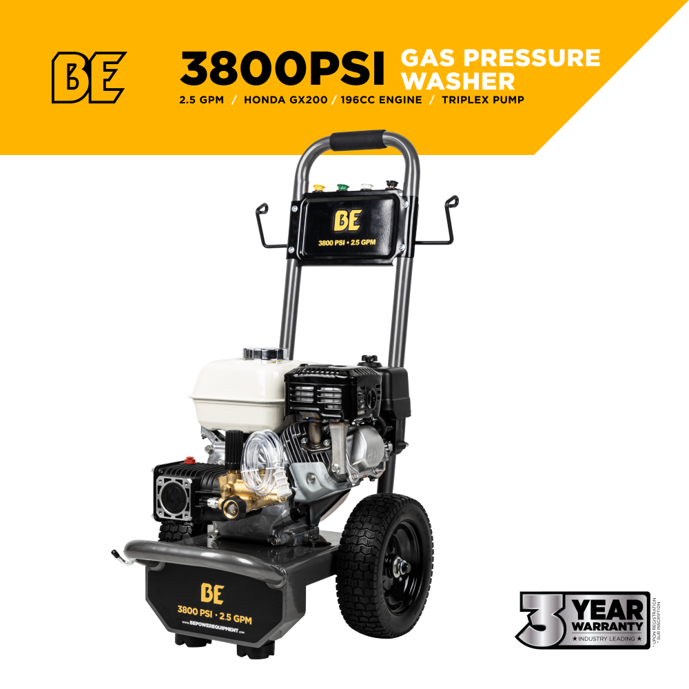 BE B3865HA 3,800 PSI - 2.5 GPM Cold Water Gas Pressure Washer with Honda GX200 Engine