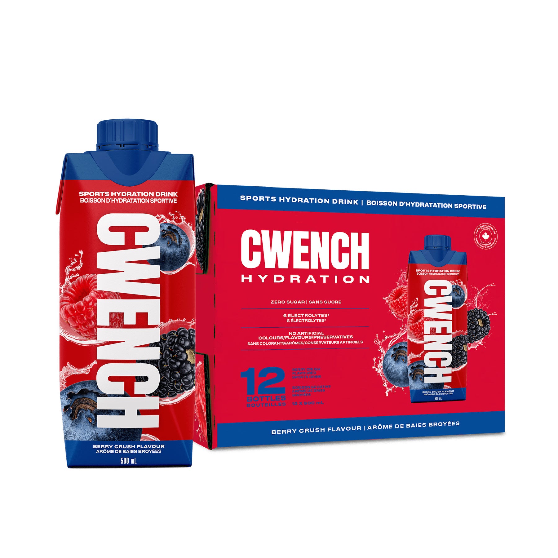 Cwench Berry Crush Electrolyte Sports Drink, 500 mL Cans (12-Pack)