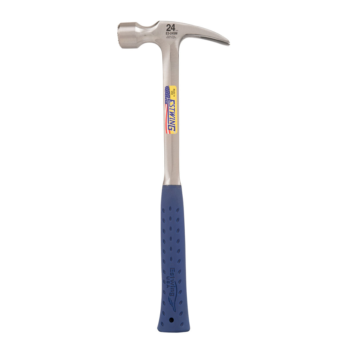 Estwing E3-24SM 24 oz. x 16 in. Milled Checkered Face BLUE SHOCK REDUCTION GRIP Solid Steel Straight Claw Framing Hammer