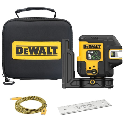 DEWALT DCLE14251GB USB Rechargeable Green 5 Spot & Cross Line Laser Kit