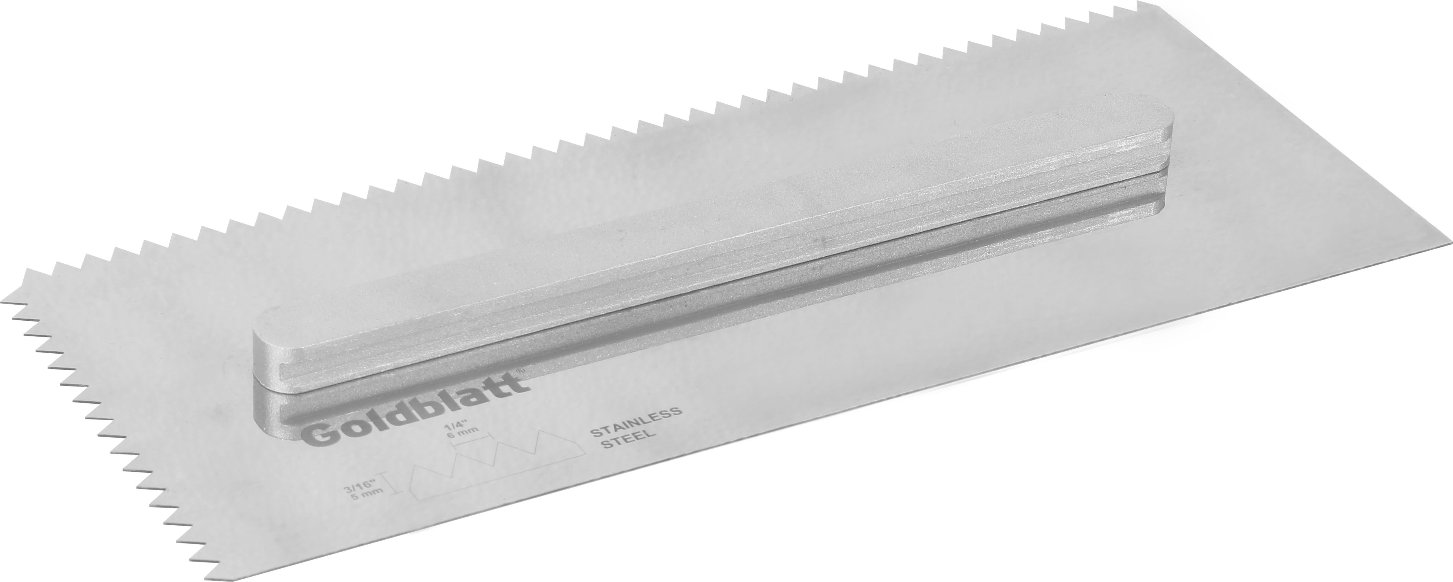 Goldblatt Stainless Steel Trowel Blade, 1/4 in. x 3/16 in. V Notch