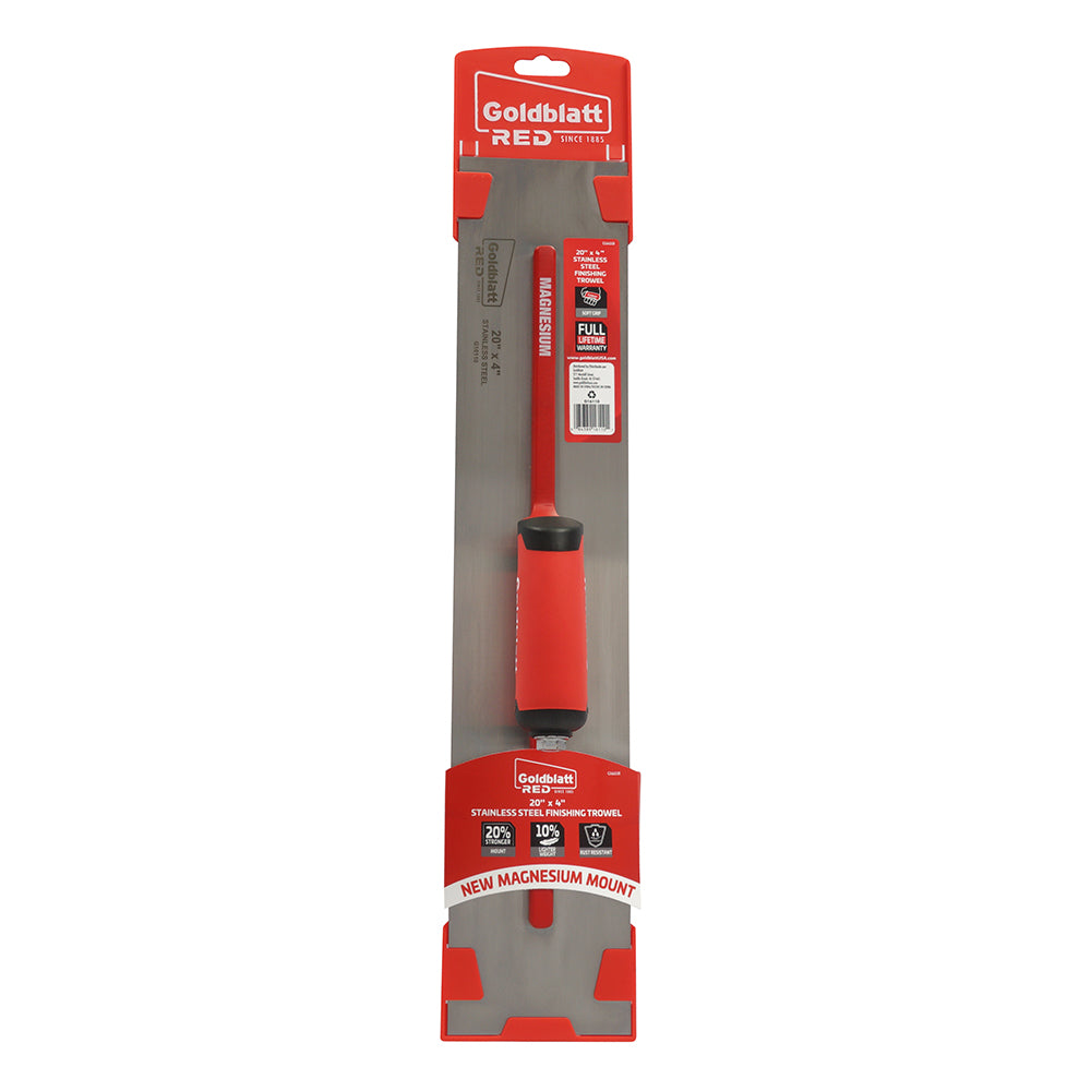 Goldblatt Red Stainless Steel Finishing Trowel W/Soft Grip 20in. x 4in.
