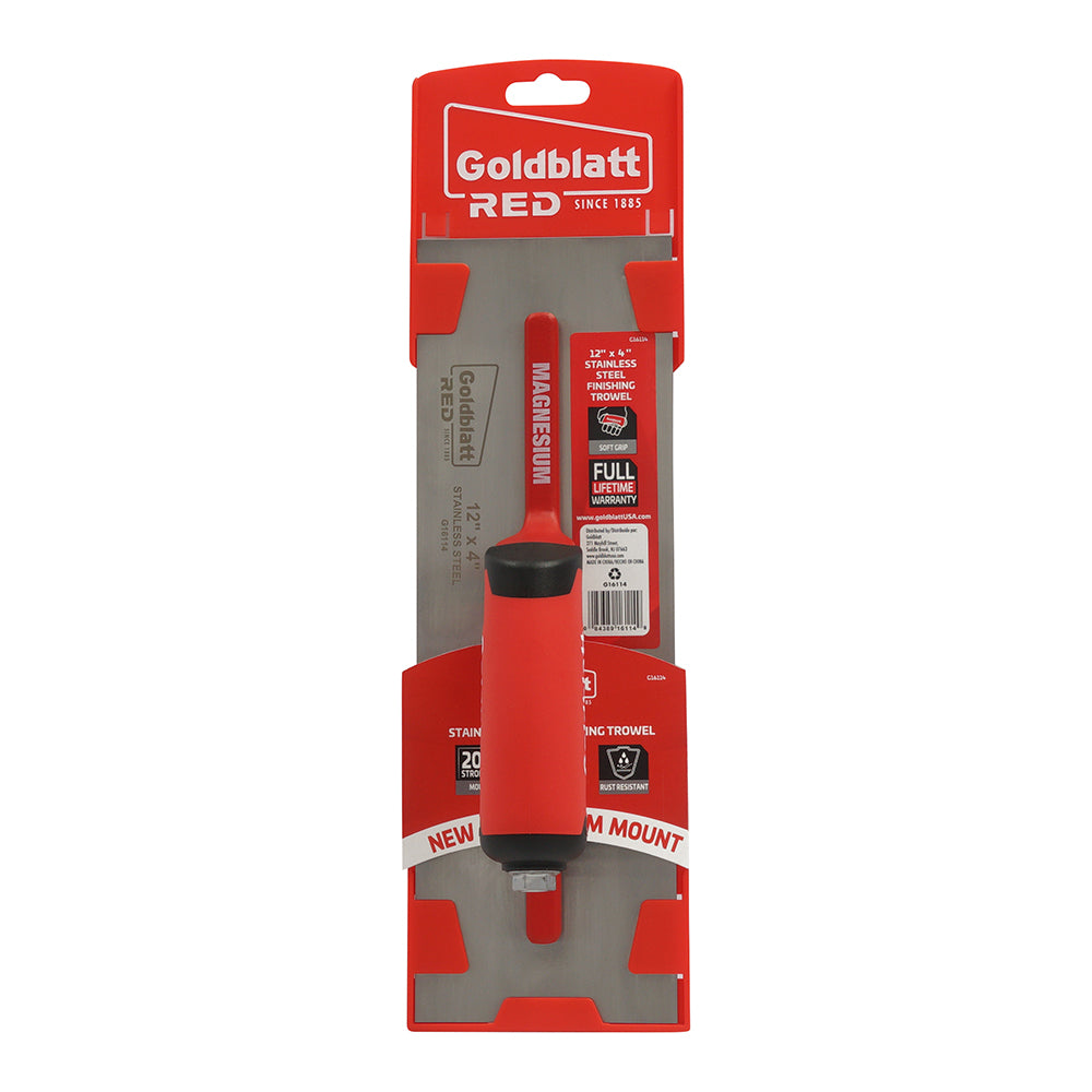 Goldblatt Red Stainless Steel Finishing Trowel W/Soft Grip 12in. x 4in.