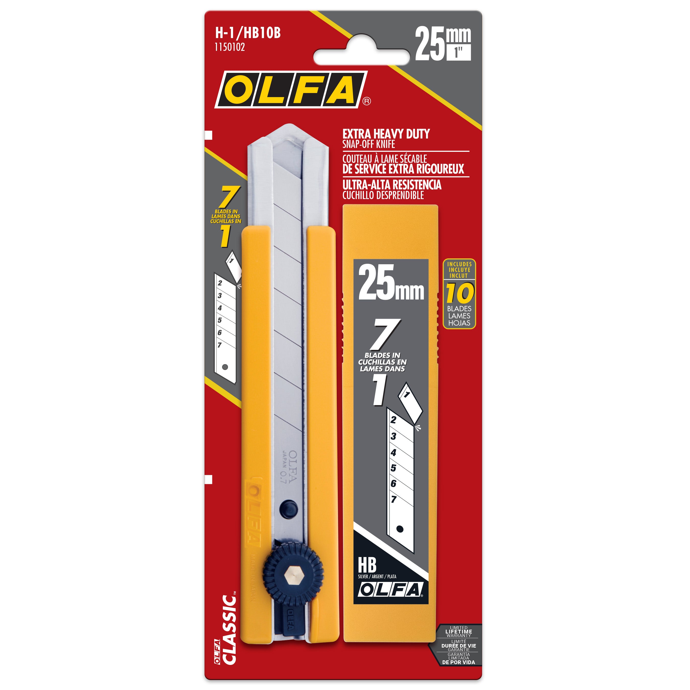 Olfa Ratchet Lock Utility Knife 25mm & 10 Pack Blades