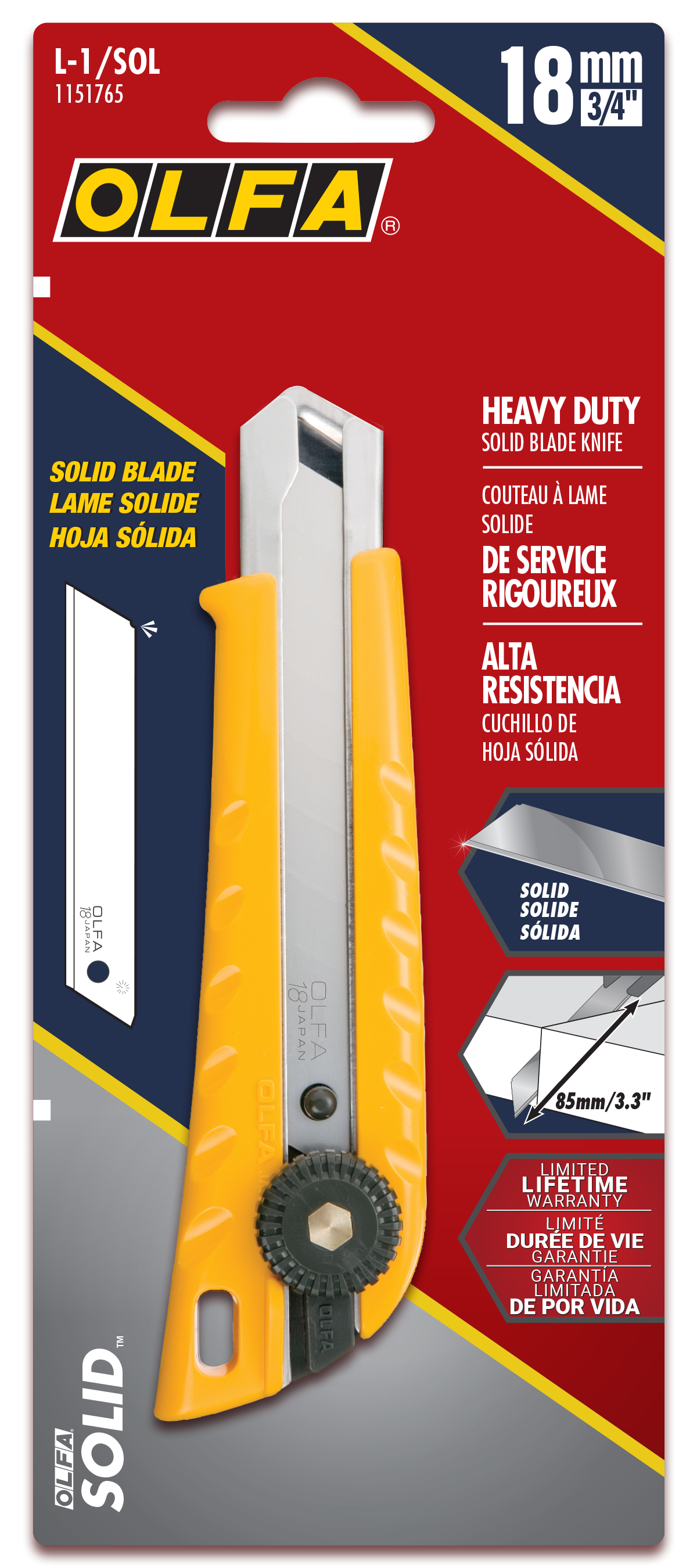 Olfa Ratchet Lock Utility Knife w/Solid Blade 18mm