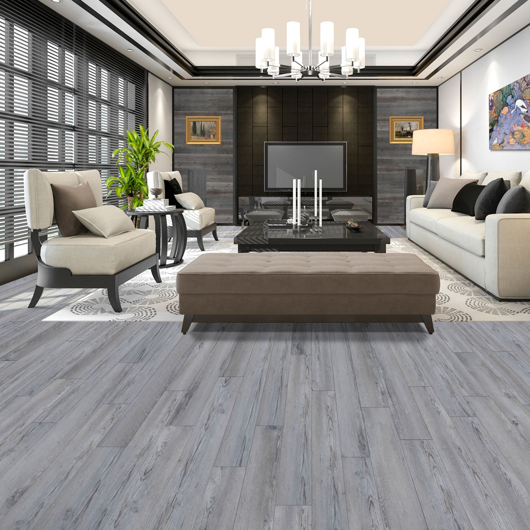 SYN Grey Stone Oak Luxury Vinyl Plank Flooring 6.5MM - 7.1 in. W X 48 in. L - $2.99/sq.ft