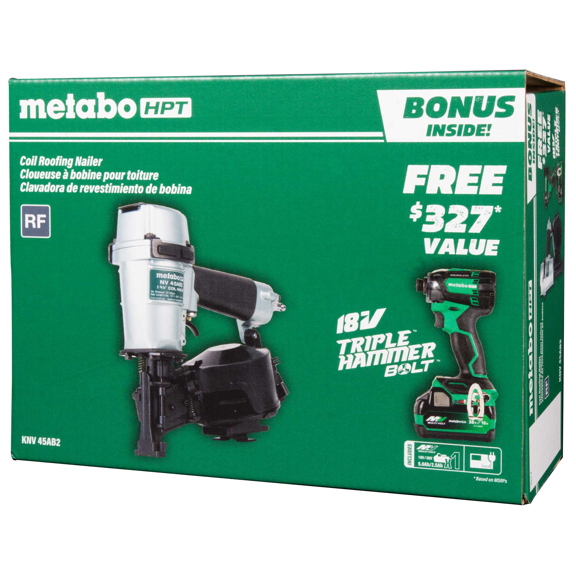 Metabo-HPT KNV45AB2M Pro Bundle 1-3/4 in. Coil Roofing Nailer with Bonus Impact Driver Kit
