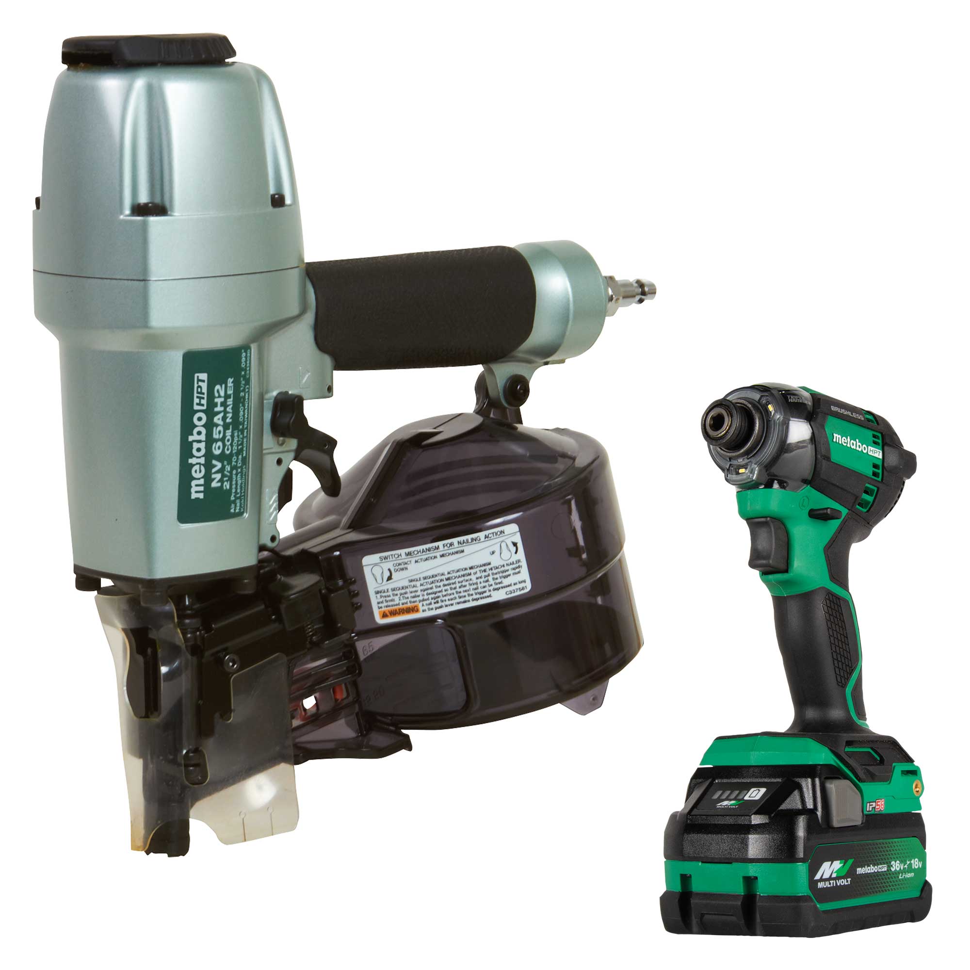 METABO KNV65AH2 2-1/2 Inch Coil Siding Nailer with BONUS Impact Driver Kit