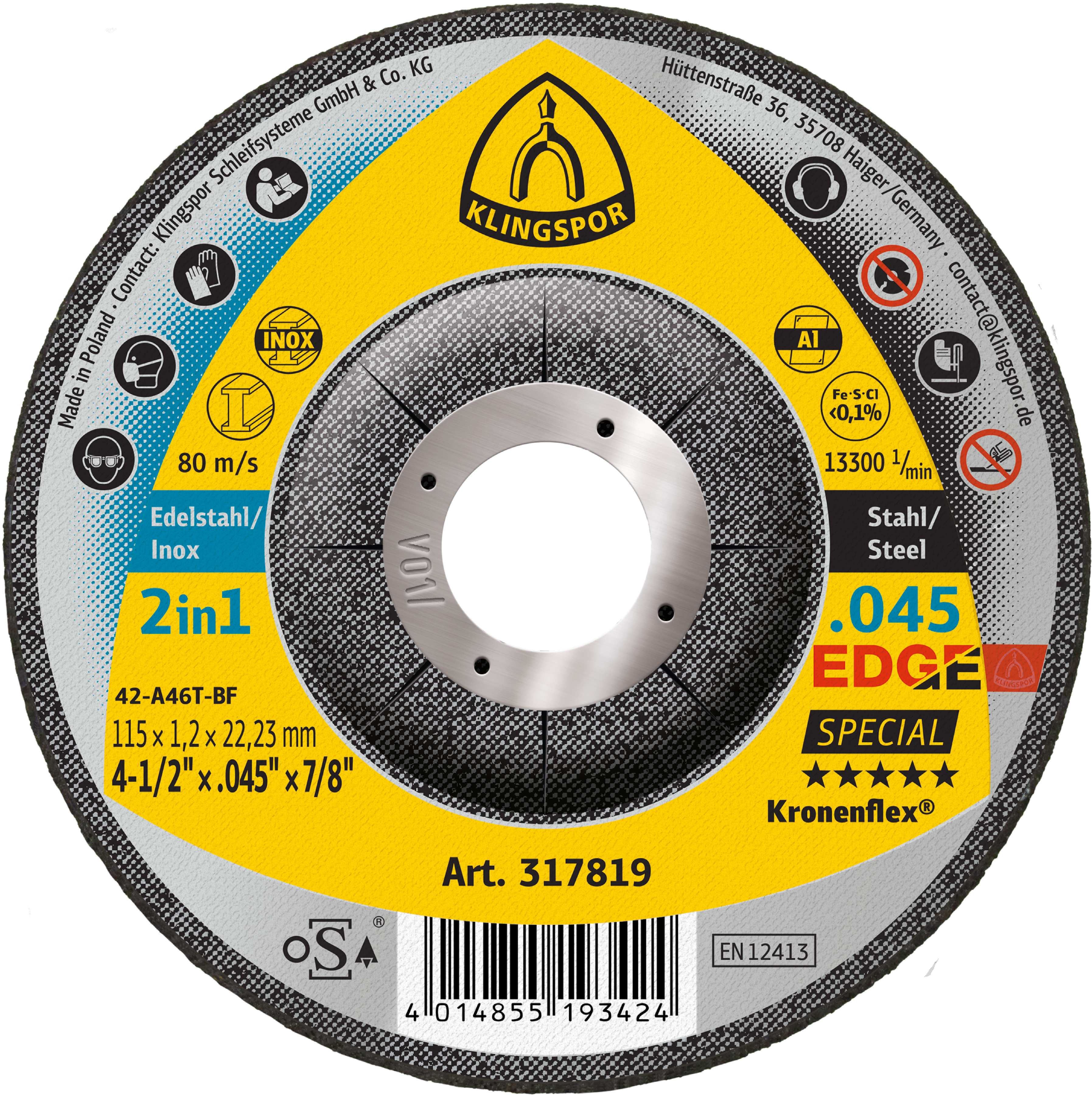 Klingspor Edge 317819 4-1/2 in. x 0.045 in. x 7/8 in. Deep Cut Off Wheel