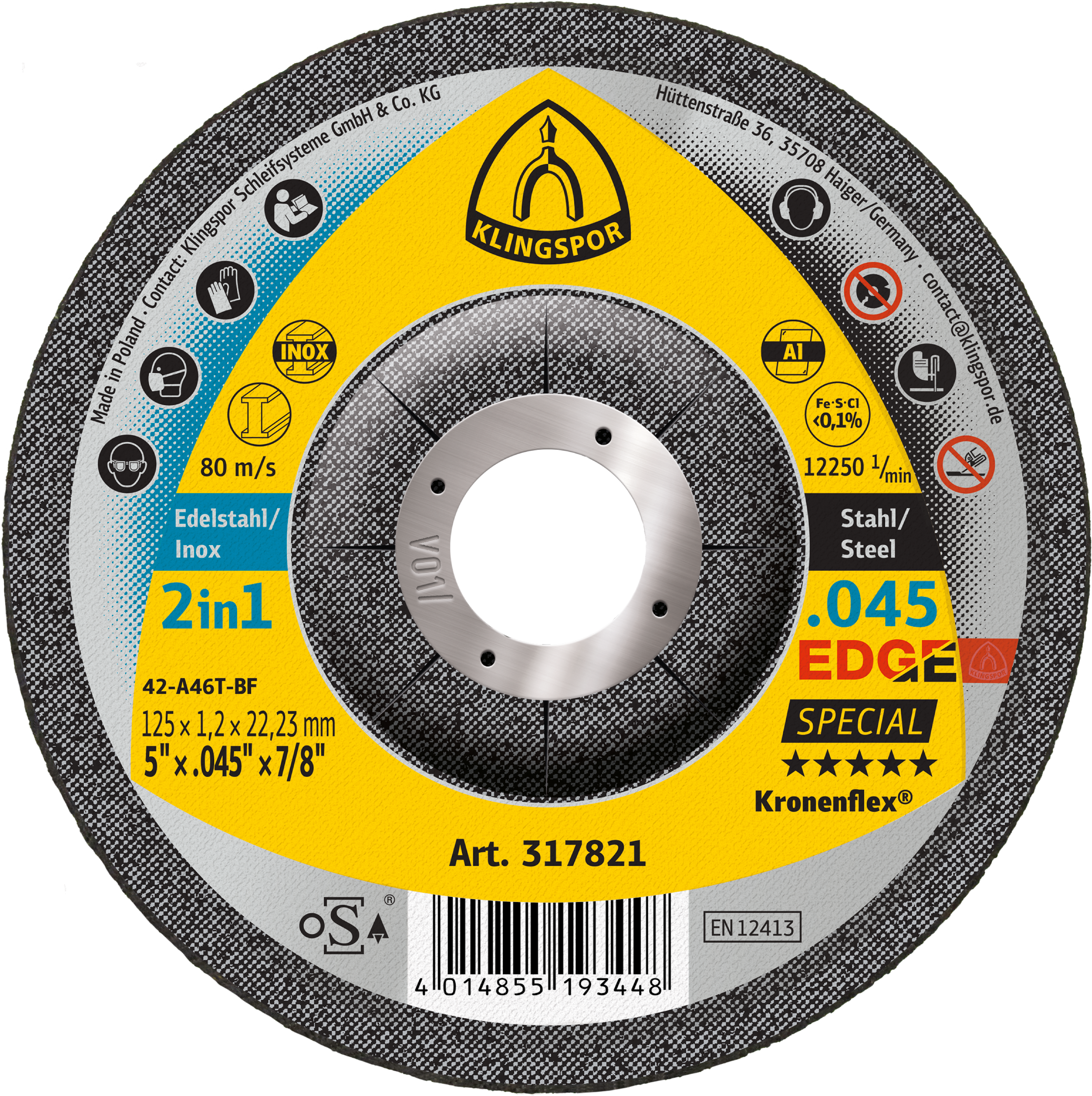 Klingspor Edge 317821 5 in. x 0.045 in. x 7/8 in. Deep Cut Off Wheel