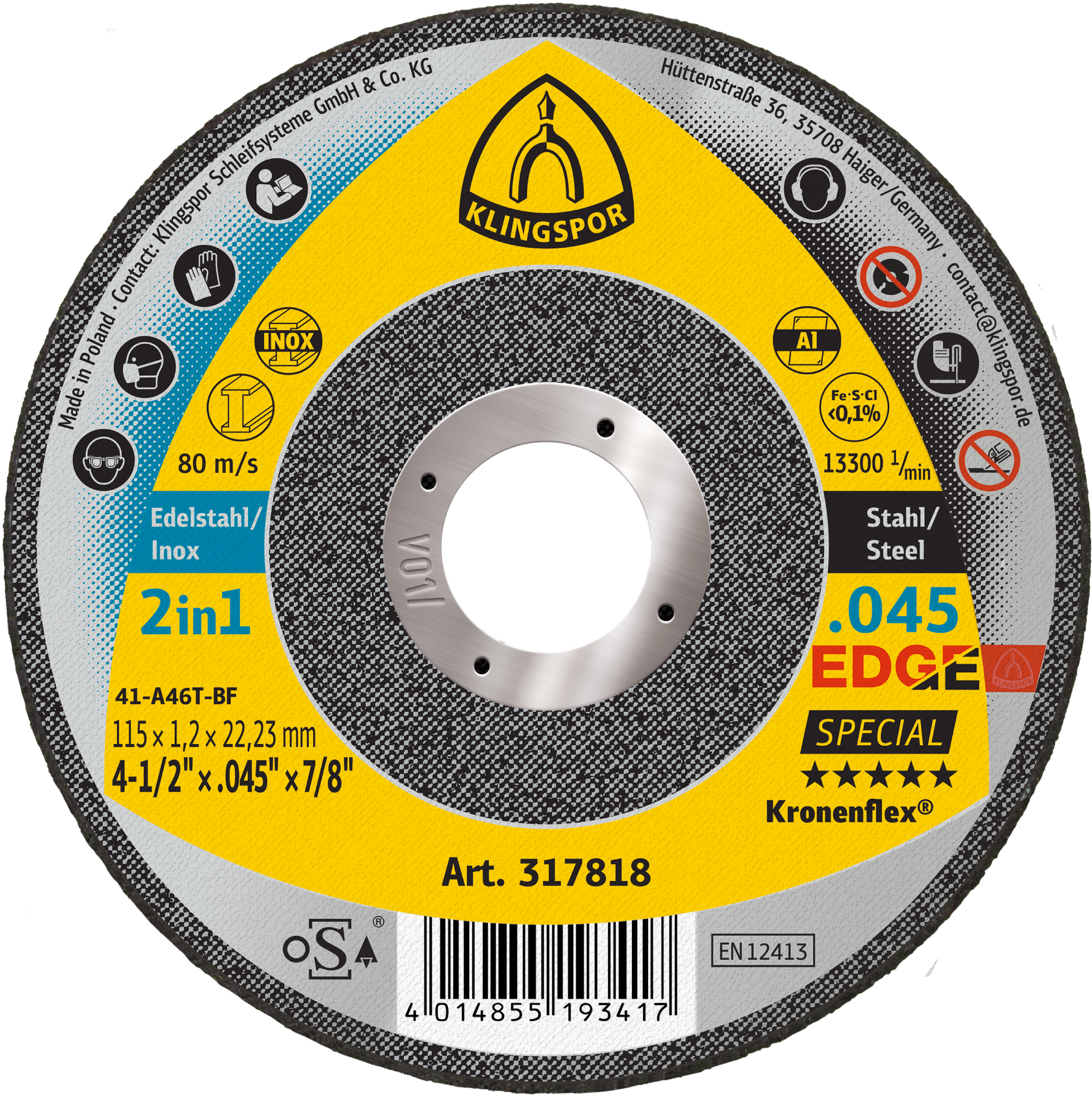 Klingspor Edge 317818 4-1/2 in. x 0.045 in. x 7/8 in. Flat Cut Off Wheel