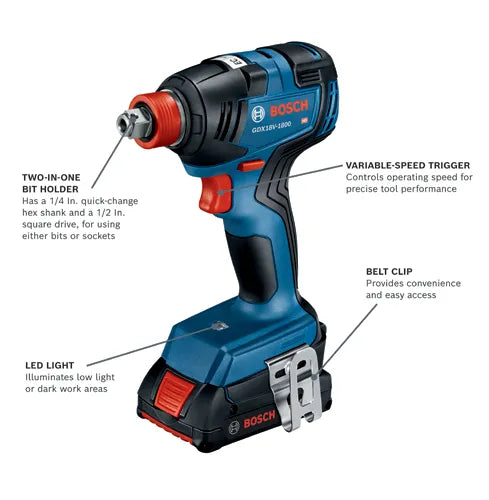 Bosch GXL18V-233B25 Hammer Drill & Impact Driver/Impact Wrench Combo Kit (2 x 4.0 Ah)