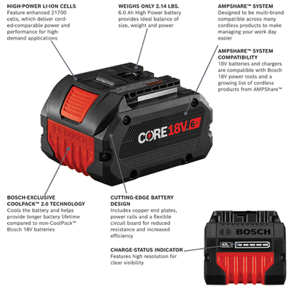 BOSCH GBA18V60 18V CORE18V® Lithium-Ion 6 Ah High Power Battery