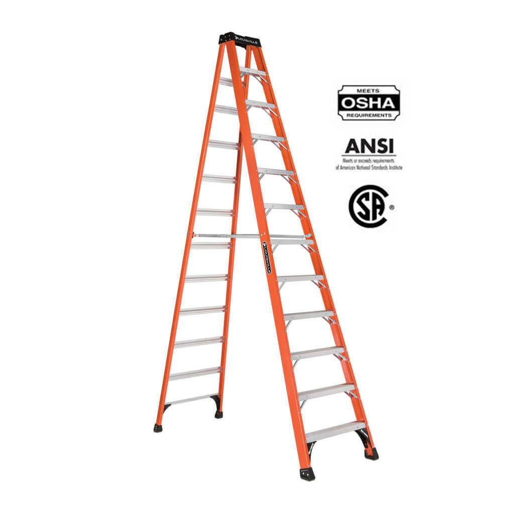 LOUISVILLE FS1412HD 12 ft. Heavy-Duty Fibreglass Step Ladder with 375 lb. Load Capacity Type IAA Duty Rating