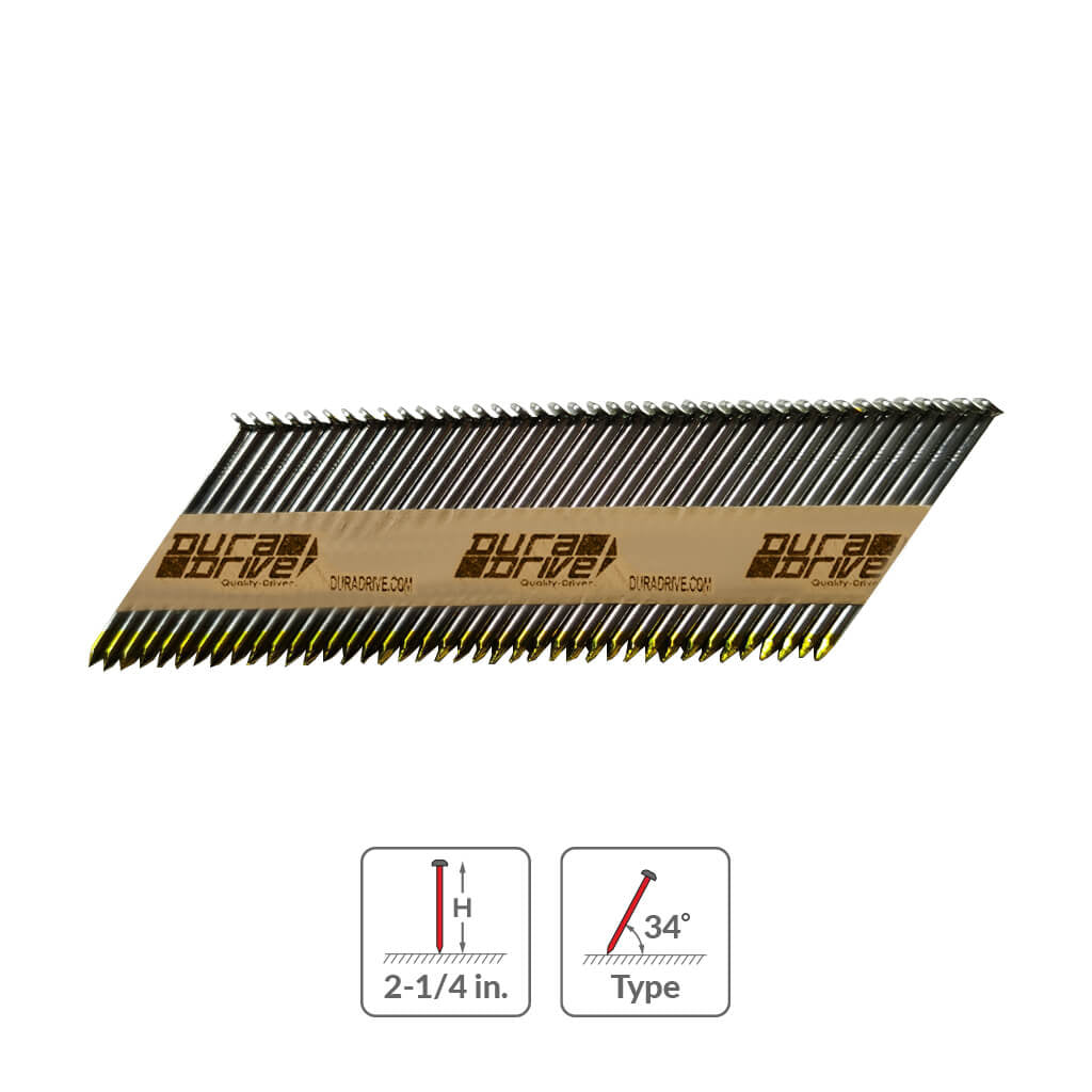 DuraDrive 2-1/4 in. 34-Degree Electro Galvanized Smooth Finish Spiral Shank Concrete Paper Strip Nails (1,000-Box)