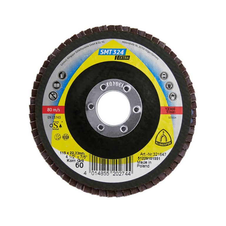 KLINGSPOR 321647 SMT 324 Extra 4-1/2 in. x 7/8 in. x 60 Grit Flat Abrasive Mop Disc For Stainless Steel And Steel