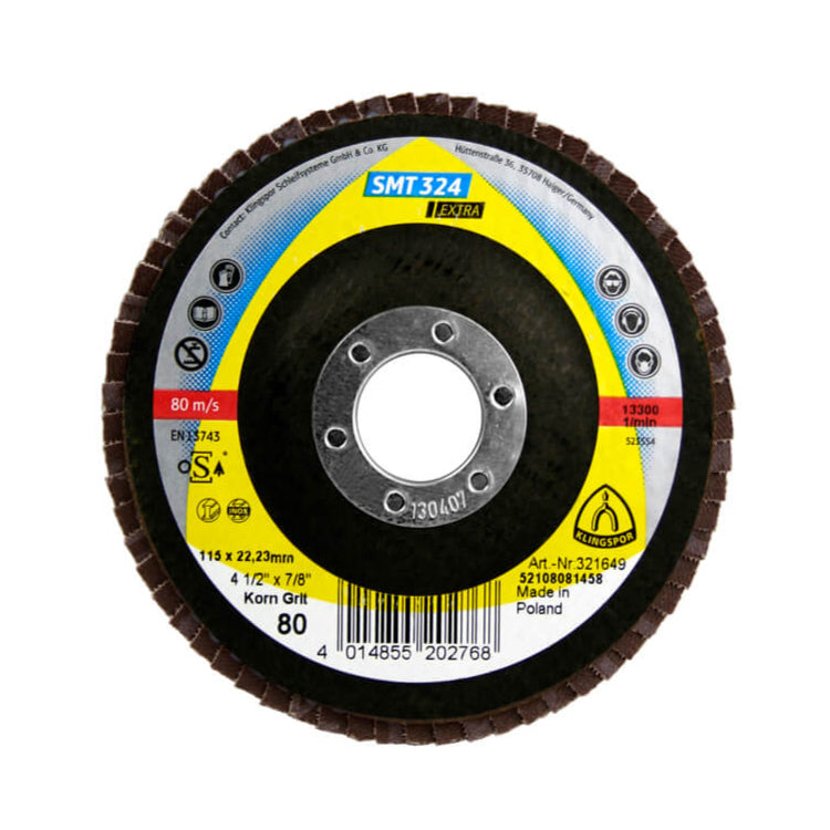 KLINGSPOR 321649 SMT 324 Extra 4-1/2 in. x 7/8 in. x 80 Grit Flat Abrasive Mop Disc For Stainless Steel And Steel