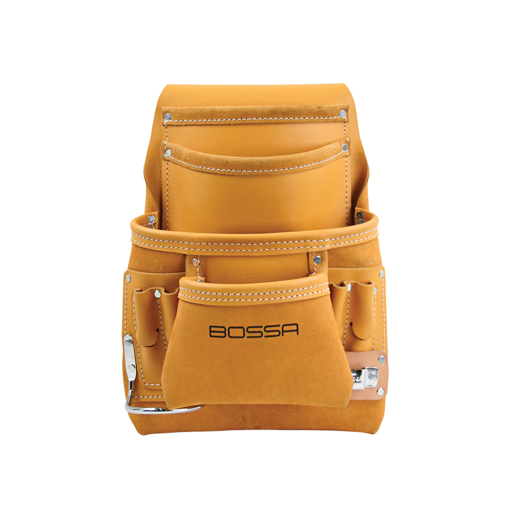 Bossa 10-Pocket Brown Top Grain Leather Carpenters Nail and Tool Pouch