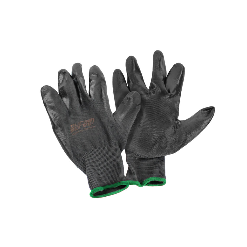 DuraDrive Black Shell Nitrile Palm Coated Work Gloves (12 Pairs)