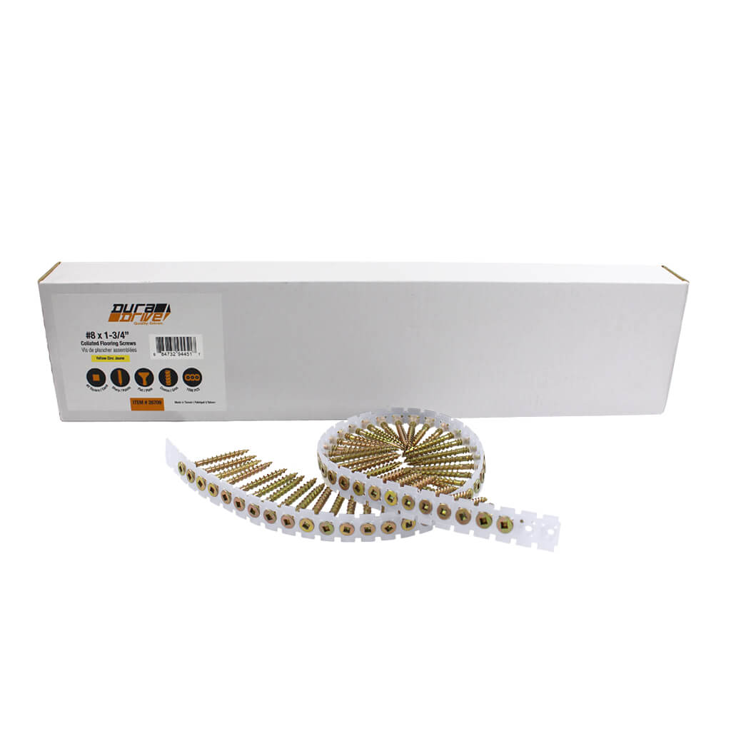 DuraDrive #8 x 1-3/4 in. Collated Construction Screws, Yellow Zinc, Flat Head Square (1,000 Per Box)