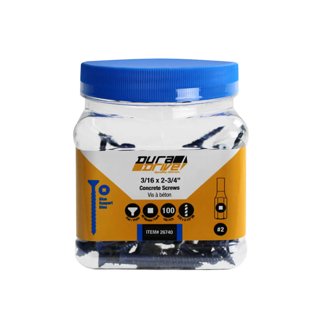 DuraDrive 3/16 in. x 2-3/4 in. Flat Head Square Drive Concrete Screws (100-Pack)