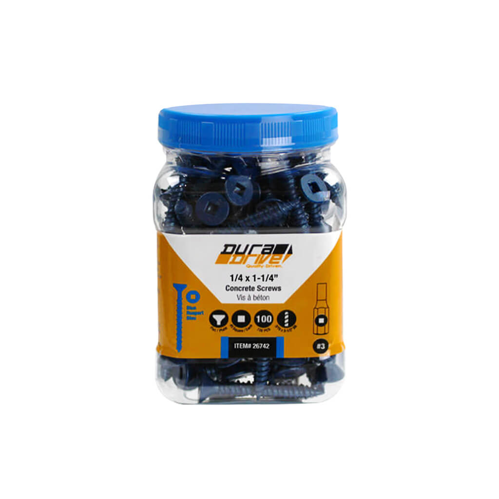 DuraDrive 1/4 in. x 1-1/4 in. Flat Head Square Drive Concrete Screws (100-Pack)