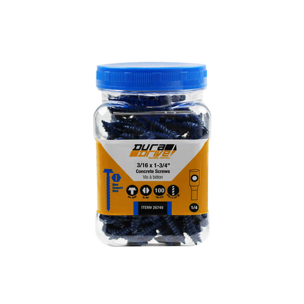 DuraDrive 3/16 in. x 1-3/4 in. Hex Head Slot Drive Concrete Screws (100-Pack)