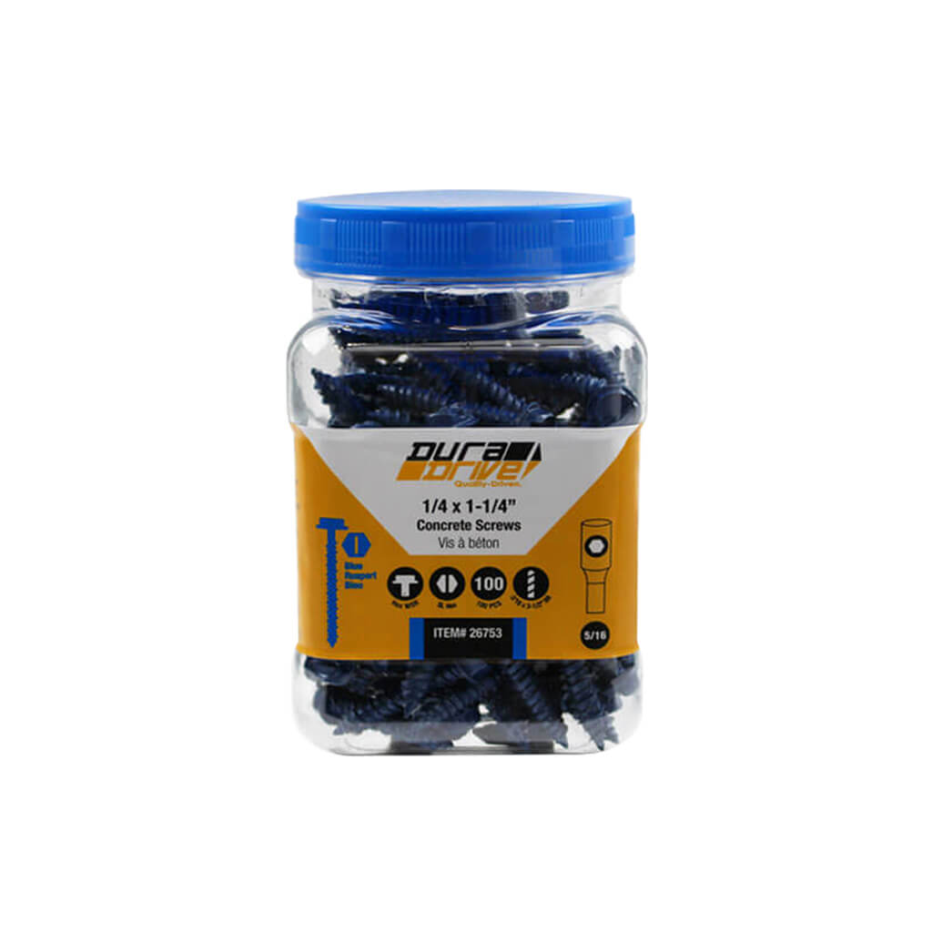 DuraDrive 1/4 in. x 1-1/4 in. Hex Head Slot Drive Concrete Screws (100-Pack)