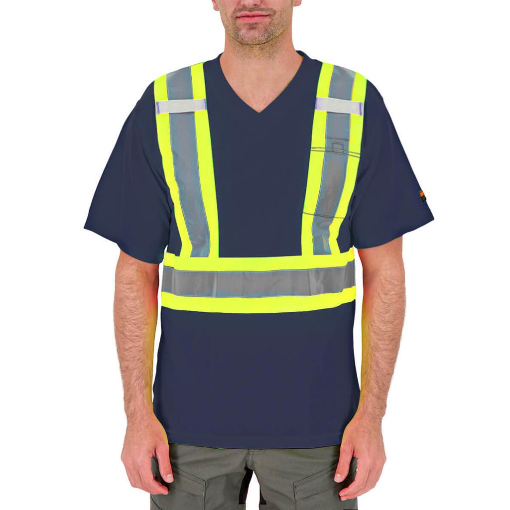 DuraDrive Men's Navy Hi-Vis Deluxe Breathable Mesh Short Sleeve Safety T-Shirt