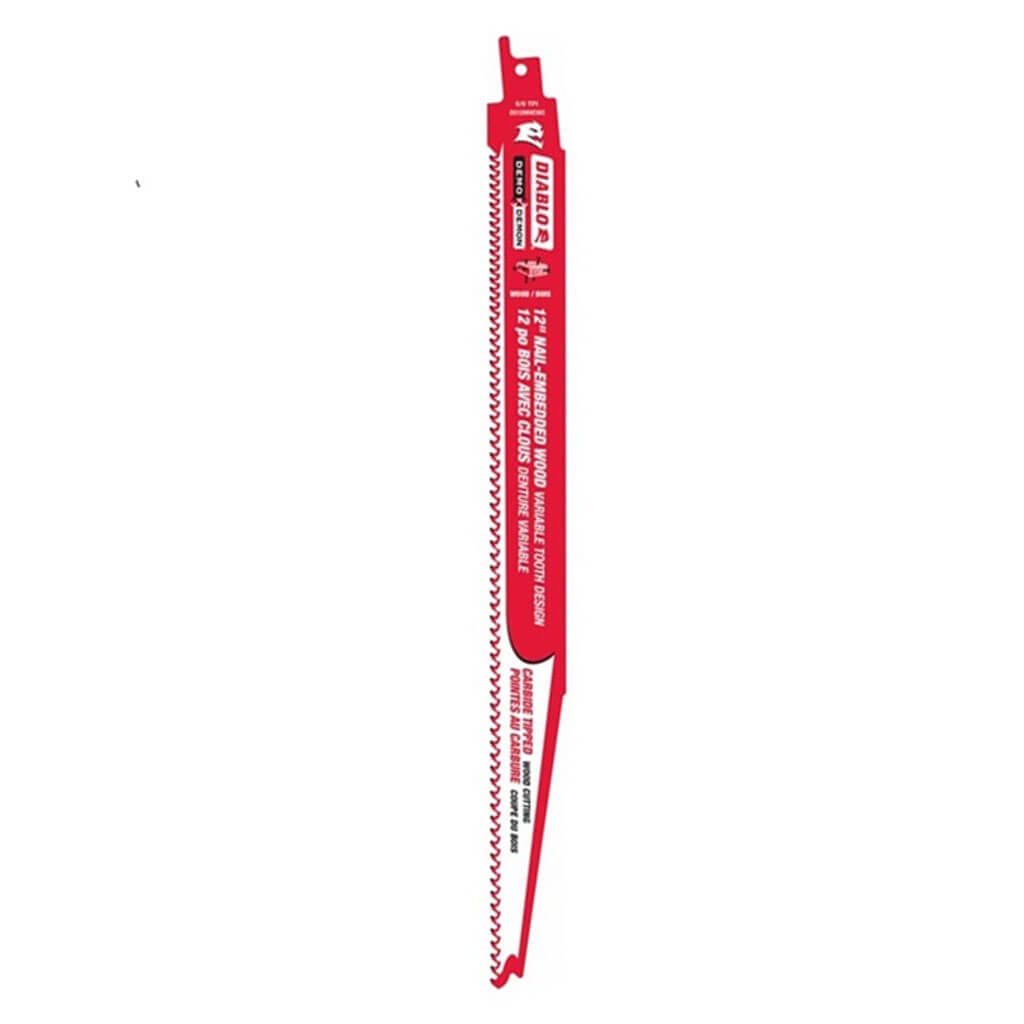 Diablo DS1206CWS3 Demo Demon 12" 5/7-TPI Carbide Wood With Nails Reciprocating Saw Blade