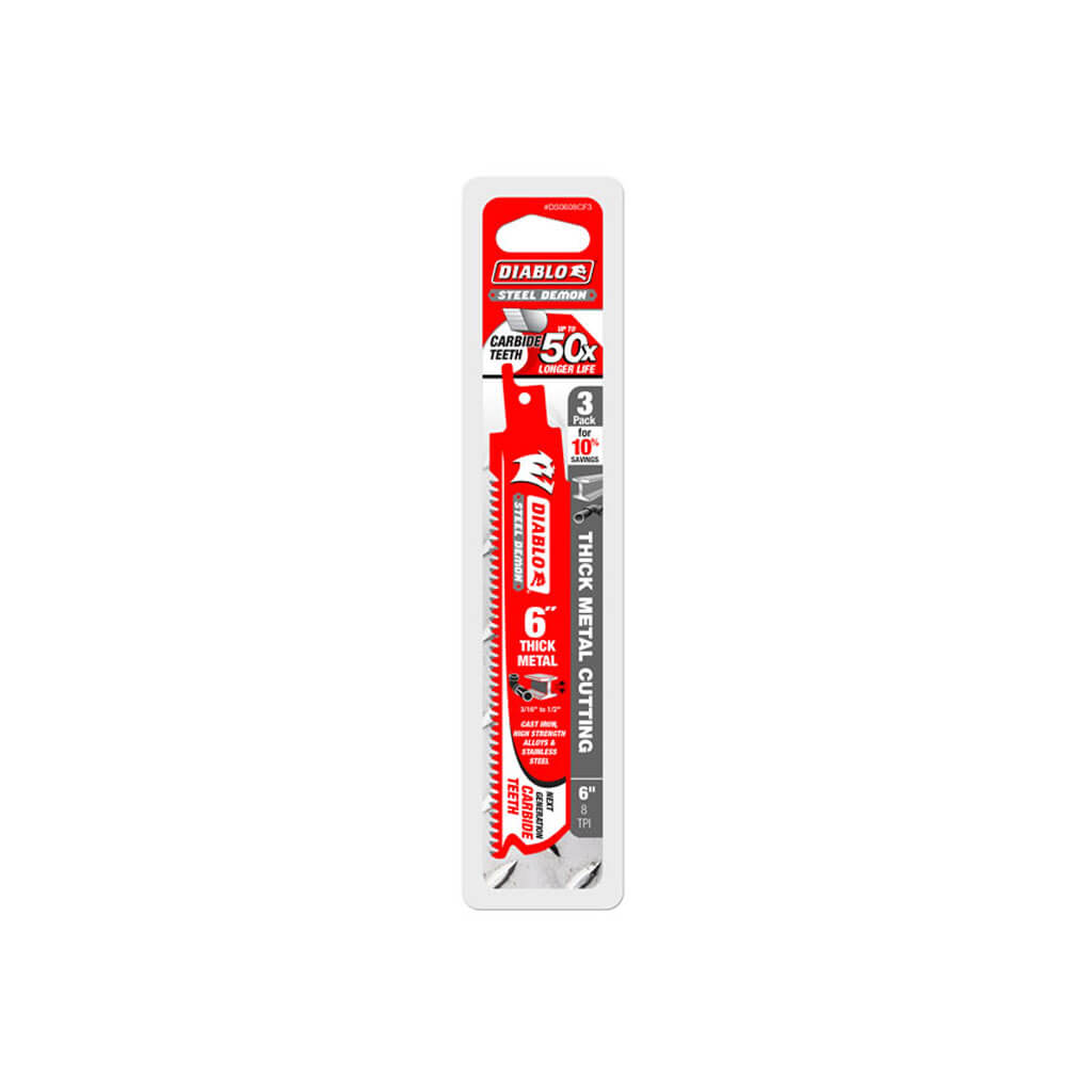 Freud Diablo DS0608CF3 Steel Demon 6 in. 8-TPI Carbide-Tipped Thick Metal Cutting Reciprocating Blade