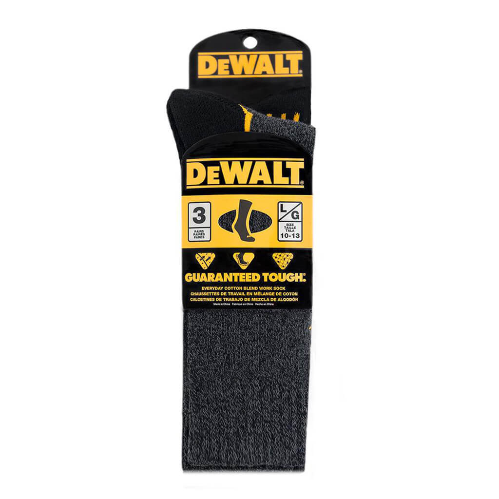 Dewalt Everyday Cotton Blend Work Socks, Black (3-Pairs)