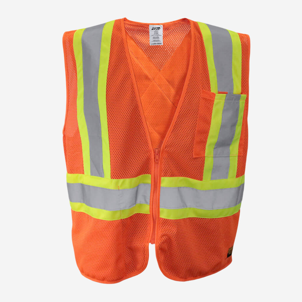 DuraDrive Mens Orange Hi-Vis Class 2 Level 2 Knitted Mesh Zipper Safety Vest