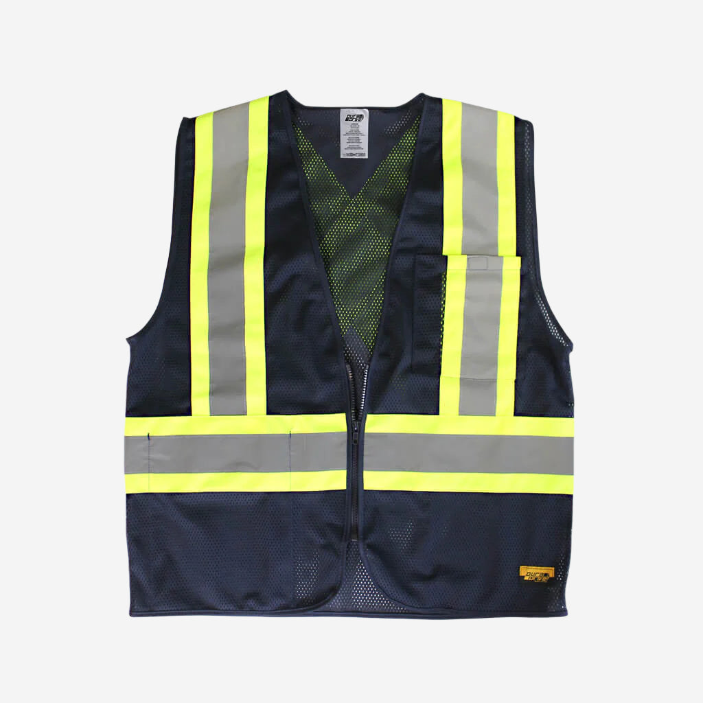 DuraDrive Men's Navy Foremans Hi-Vis Class 1 Level 2 Knitted Mesh Zipper Safety Vest with Pockets