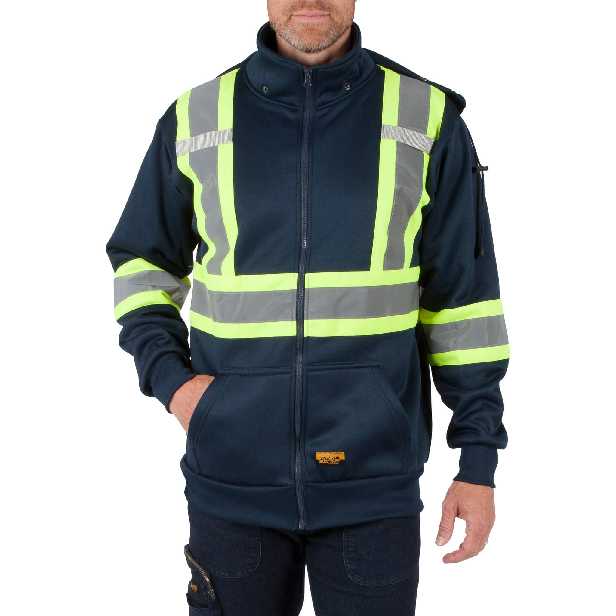 DuraDrive Navy Hi-Vis Class 1 L2 Hoodie Detachable Hood