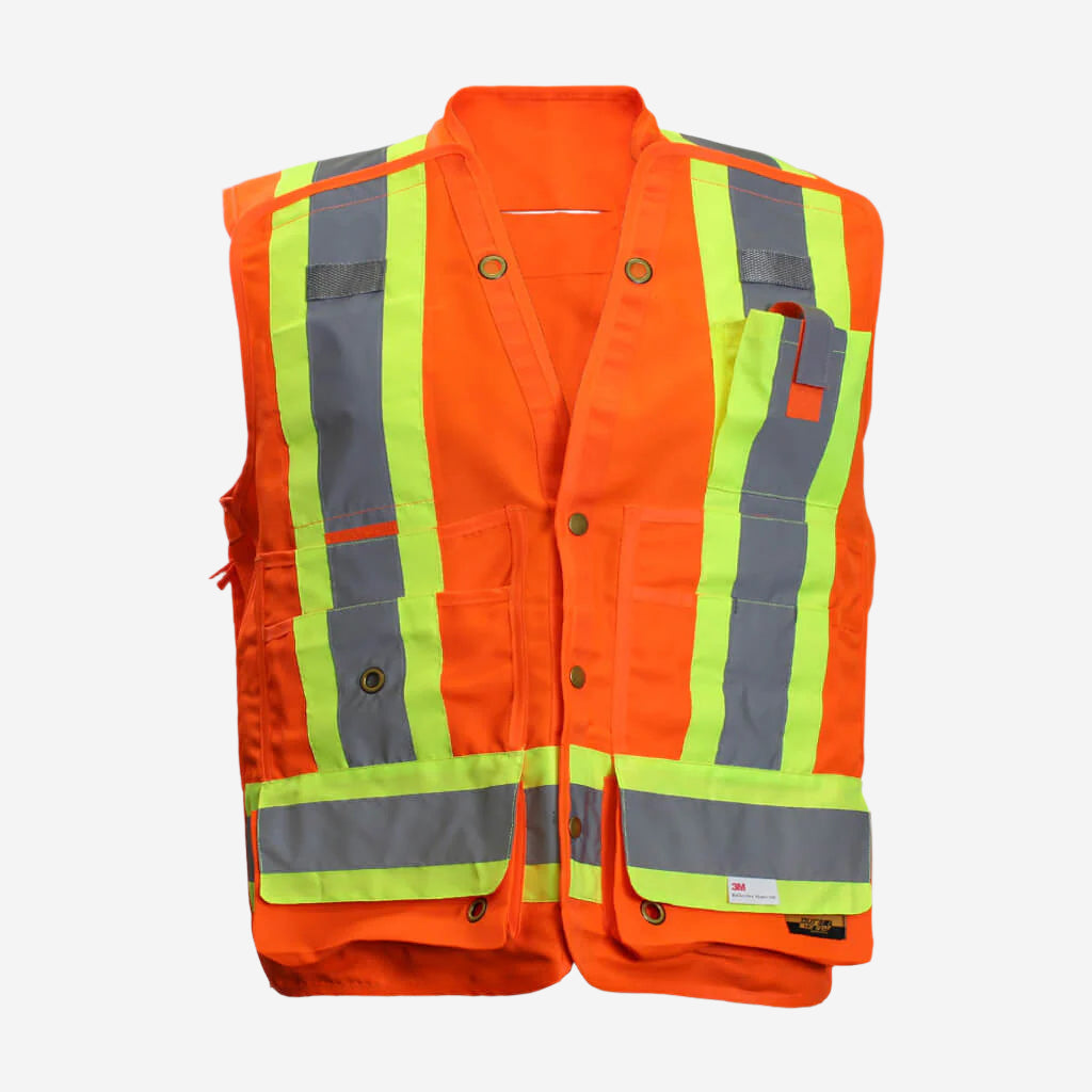 DuraDrive Men's High-Visibility CSA Class-2 Level-2 15-Pocket Surveyor's 5-Point Tear-Away Safety Ve