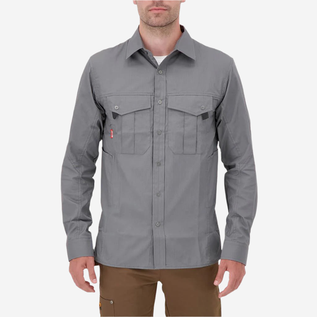 DuraDrive Men's HERO RED LABEL Grey Ripstop Long Sleeve Work Shirt